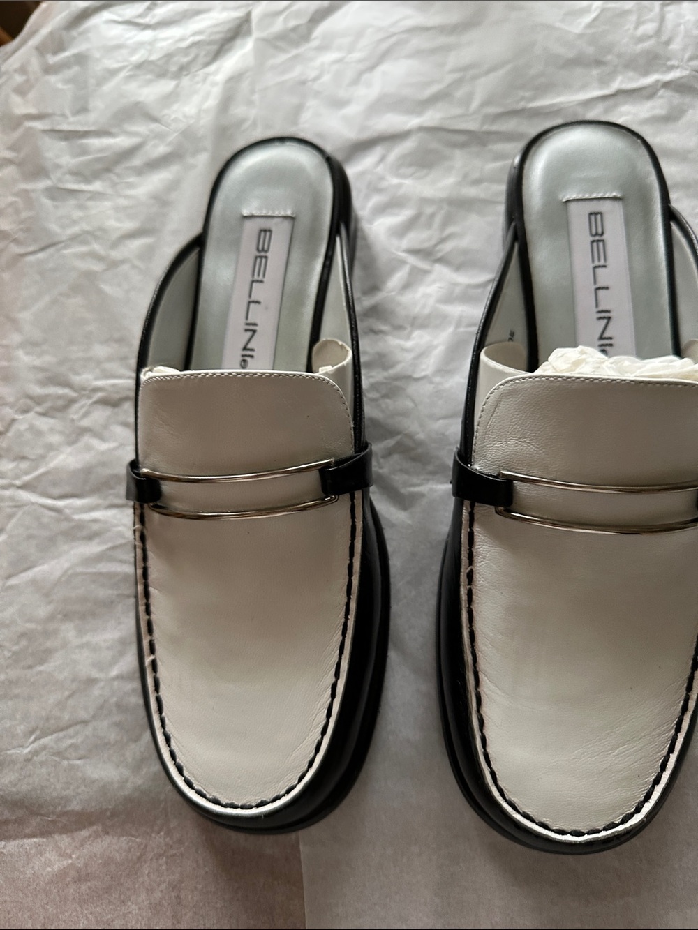 Vintage Bellini Felix Two Tone Loafer Mules NIB Deadstock Y2K Black White 7.5M